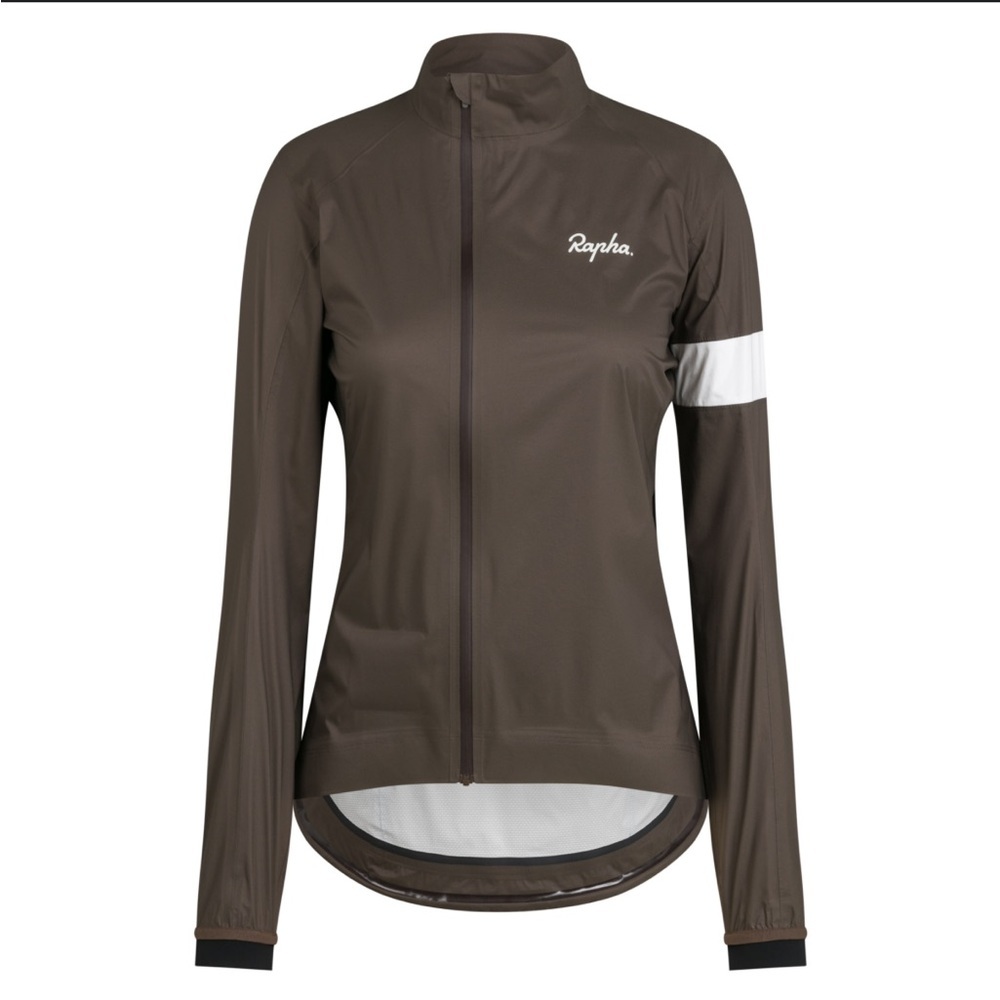 Rapha Women's Brown Utility Cycling Jacket with White Sleeve Band